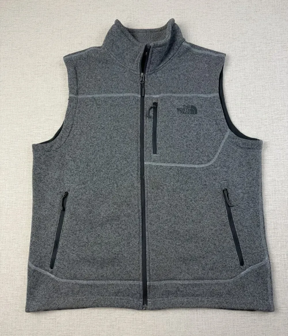 The North Face Sweater Fleece Vest Mens Large Gray Full Zip Sherpa Lined